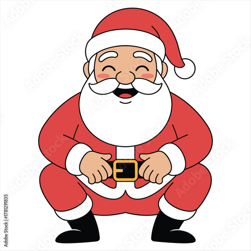 Happy cartoon santa claus character squatting with a big smile