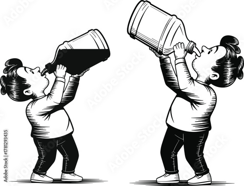 Person drinking from large container liquid black.