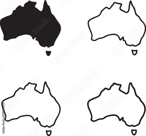 Isolated Australia map icon, editable Australian continent silhouette vector, geographic outline illustration, travel map design for educational, tourism, and infographic artwork