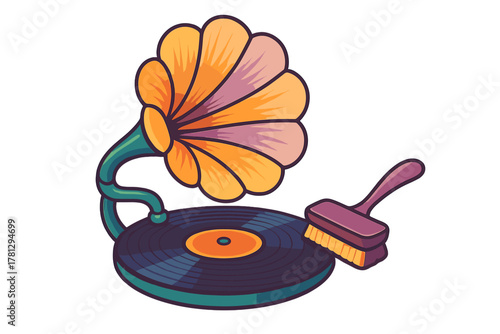 Brightly colored ice axe, coiled climbing rope, and crampons set against abstract geometric shapes