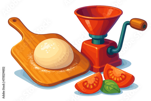 Cozy wooden cabin essentials set featuring a cast iron stove and rolled sleeping bag for camping