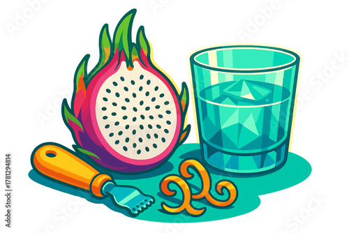 Ingredients and equipment for making pizza including dough, tomatoes, basil, and a food mill