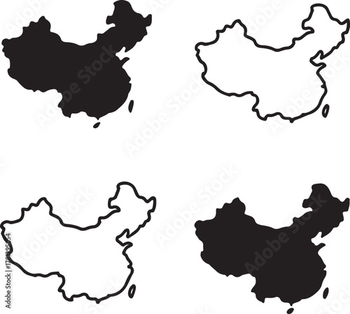 Isolated China map icon, editable Chinese country silhouette vector, geographic outline illustration, travel design element for educational, tourism, and world map infographic