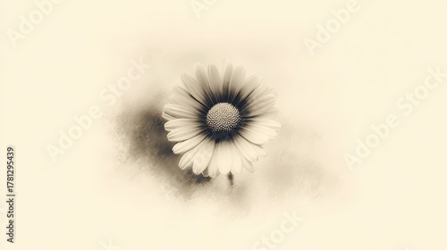 Vintage daisy illustration delicate flower in sepia tone on cream background