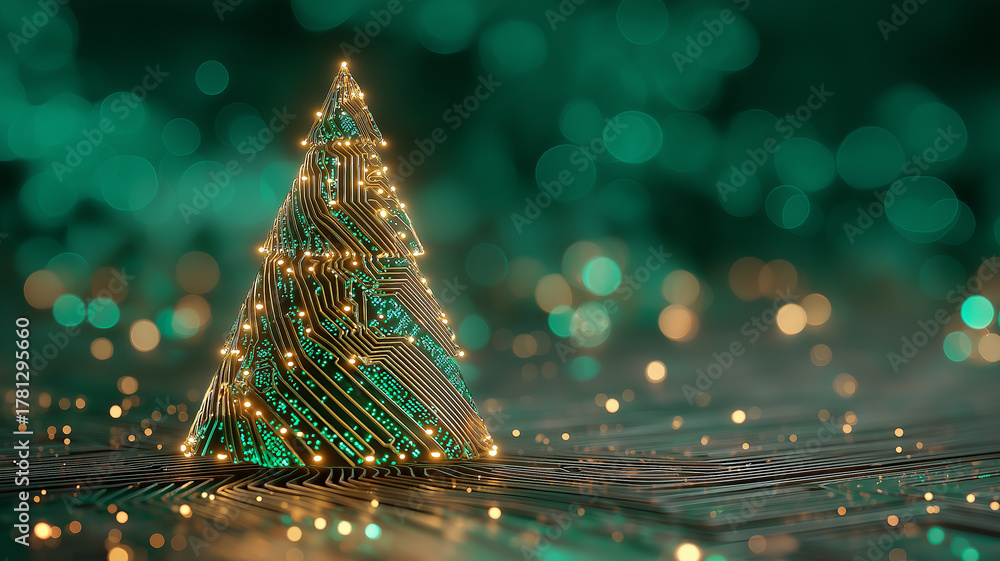 Naklejka premium Nowoczesna kartka na Boże Narodzenie. Kartka świąteczna w stylu high tech. Elektronika, informatyka, elektryka