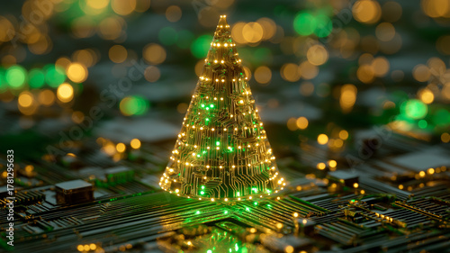 Nowoczesna kartka na Boże Narodzenie. Kartka świąteczna w stylu high tech. Elektronika, informatyka, elektryka