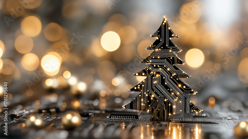 Nowoczesna kartka na Boże Narodzenie. Kartka świąteczna w stylu high tech. Elektronika, informatyka, elektryka