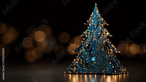 Nowoczesna kartka na Boże Narodzenie. Kartka świąteczna w stylu high tech. Elektronika, informatyka, elektryka