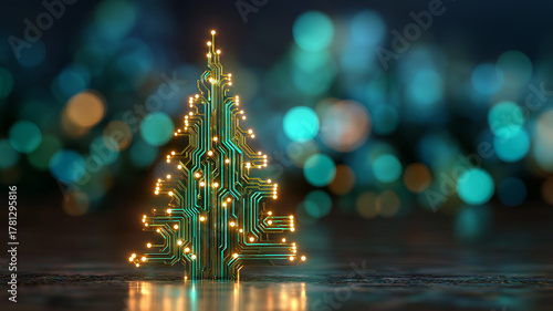 Nowoczesna kartka na Boże Narodzenie. Kartka świąteczna w stylu high tech. Elektronika, informatyka, elektryka