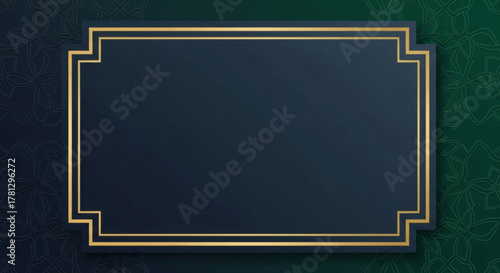 Elegant dark blue and gold decorative frame on a subtle green floral background, perfect for invitations and announcements
