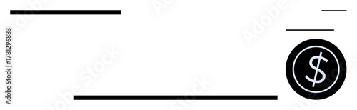 Black horizontal lines and a circular frame with a white dollar icon suggest themes of financial transactions, simplicity, and monetary focus. Ideal for finance, commerce, accounting, savings