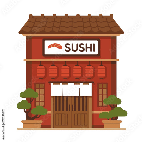 Japanese Sushi Restaurant Building color vector
