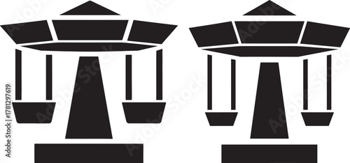 Two identical black silhouettes of a control tower on a white background