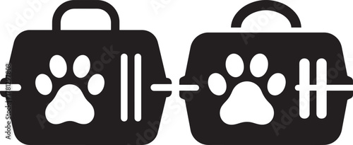 Two identical pet carriers with paw prints in a simple silhouette style