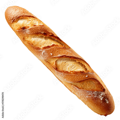 Freshly Baked Baguette With Crispy Crust and Soft Interior on a White Background