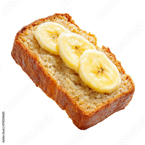 Delicious Banana Bread Slice Topped With Fresh Banana Rounds for a Tasty Snack