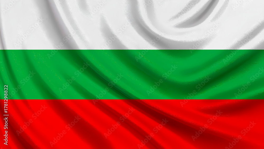 Obraz premium Close-up of the National Flag of Bulgaria Waving with Detailed Fabric Texture (White, Green, and Red).