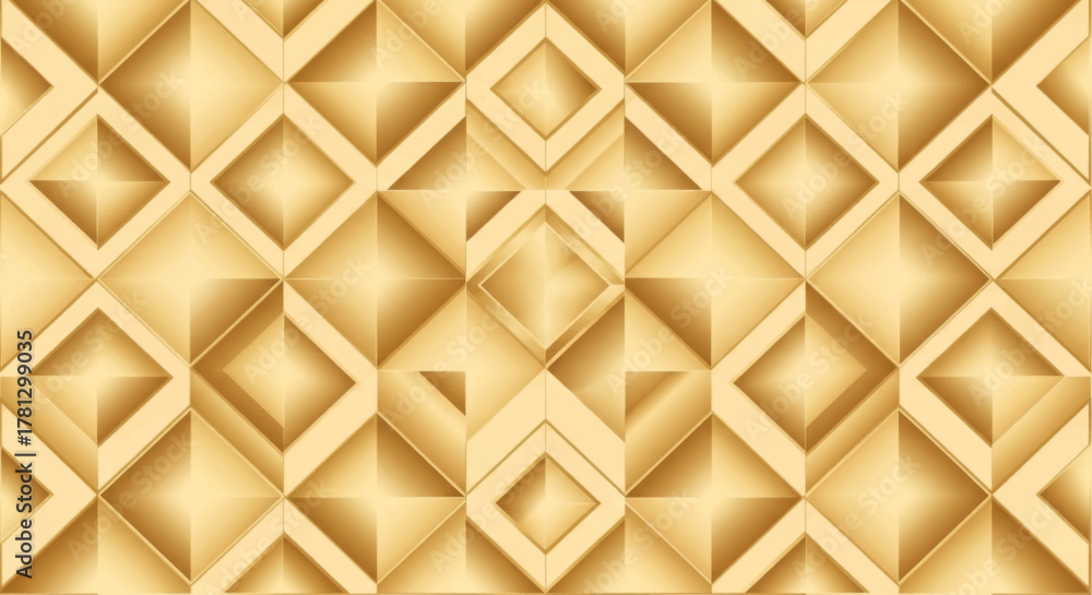 Fototapeta premium Golden geometric abstract background with 3D diamond patterns and light effects
