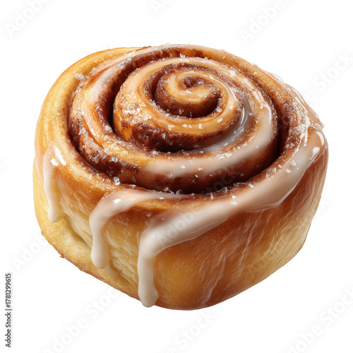 Delicious Cinnamon Roll With Creamy Icing on a Light Pastry Base.