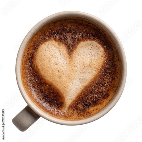 Heart Design in Frothy Coffee Cup Served in Cozy Cafe