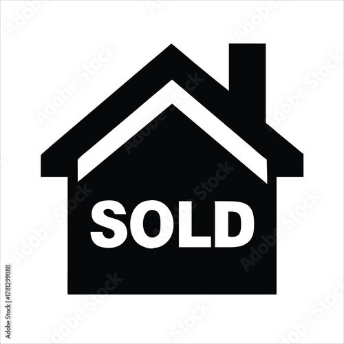 Real estate building vector illustration with sold signboard silhouette