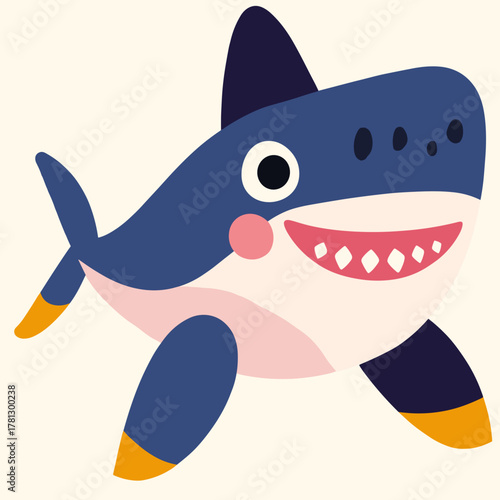 Cute cartoon shark swimming happily in colorful underwater world of imagination with vibrant and playful designs