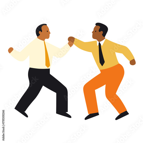 Two men engaged in a friendly competition, showcasing teamwork and determination in a dynamic and colorful vector illustration