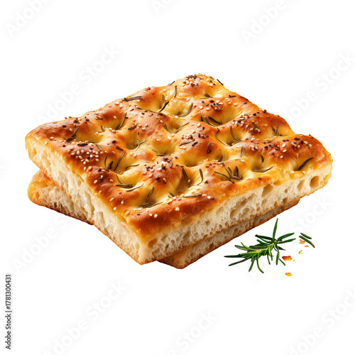 Freshly Baked Focaccia Bread Topped With Herbs and Sea Salt in a Cozy Kitchen...