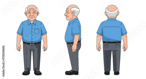Vector illustration of grandfather character in various views