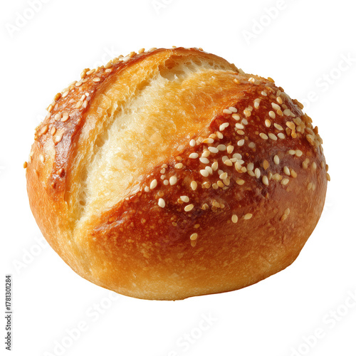 Freshly Baked Sesame Roll on a Wooden Table Ready to Be Enjoyed for Breakfast...