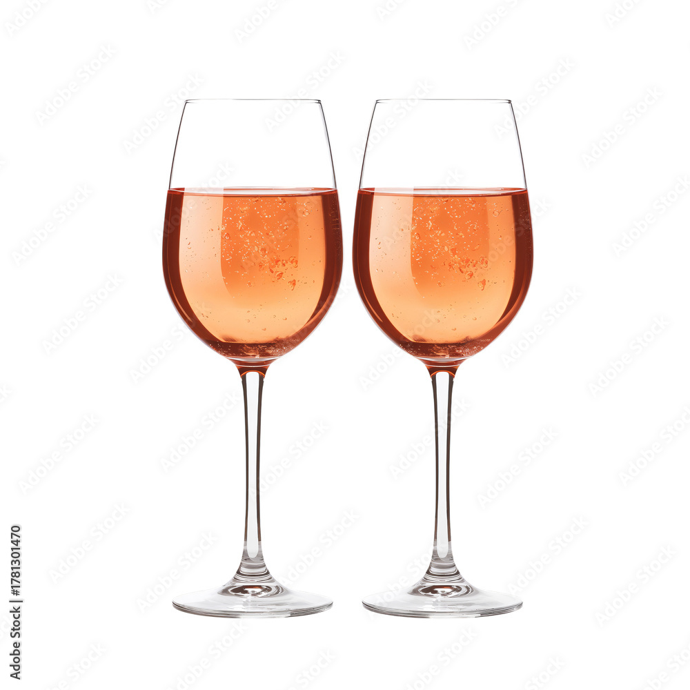 Fototapeta premium Elegant Glasses of Rose Wine on a Clean Surface, Perfect for Any Gathering or Celebration.
