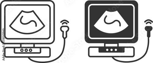 Clean and professional line art icon of an ultrasound device, isolated on a white background