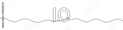 Number 10 continuous line vector illustration. Minimalist monoline drawing style for birthday, anniversary, or milestone celebration design.