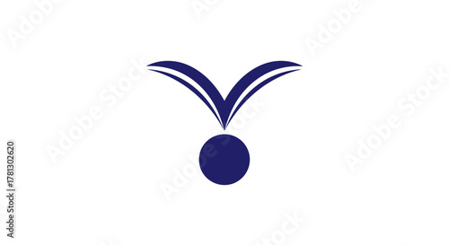 A minimalist blue and white logo featuring a dark blue circle with two curved lines extending upwards and outwards from its top.