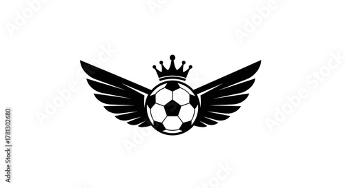 A soccer ball with wings and a crown, symbolizing victory and excellence in the sport.