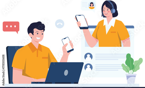 Customer Support and Online Communication Vector Illustration