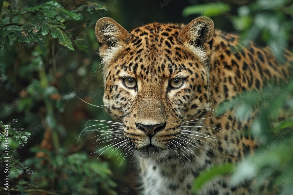Obraz premium Majestic Persian Leopard Roaming Through Lush Forest Wilderness
