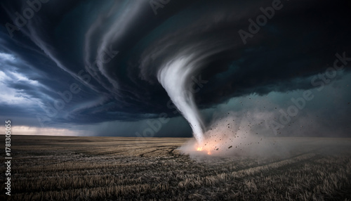 Powerful tornado tears across desolate farmland