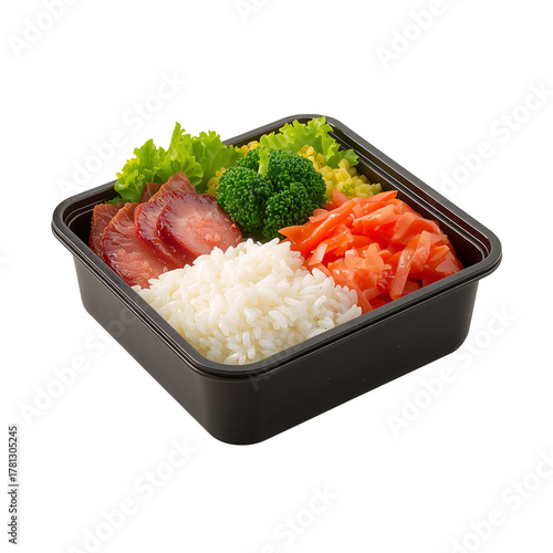Delicious Bento Box Filled With Rice, Greens, and Colorful Vegetables Served ...
