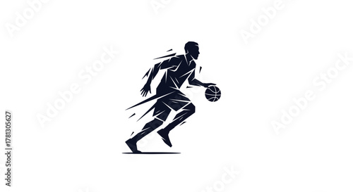 Silhouette of a basketball player dribbling the ball with dynamic motion lines.