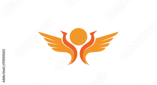An abstract logo featuring a stylized orange sun with wings, representing growth and freedom.