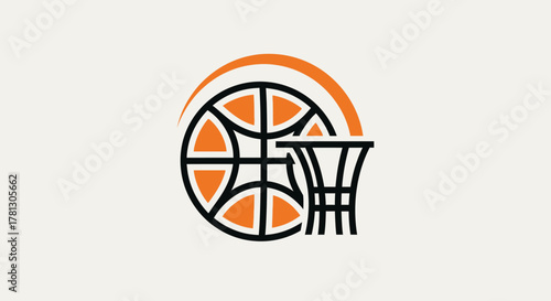 A stylized graphic illustration of a basketball and hoop, symbolizing the sport of basketball.