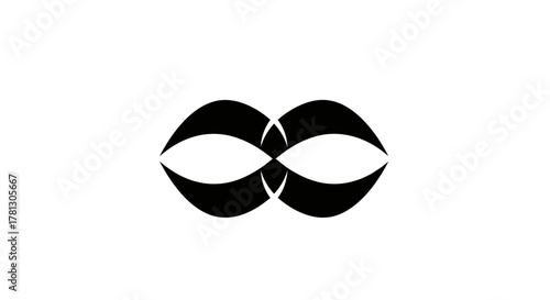 Black and white abstract logo featuring two overlapping shapes resembling eyes or infinity.