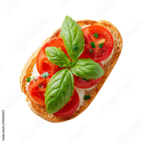 Fresh Tomato and Basil on Toasted Bread Served as a Delightful Appetizer or S...