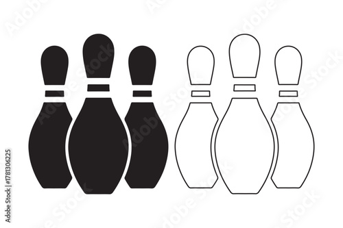 Bowling pins silhouette and outline set