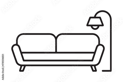 Minimalist line art of a sofa and floor lamp