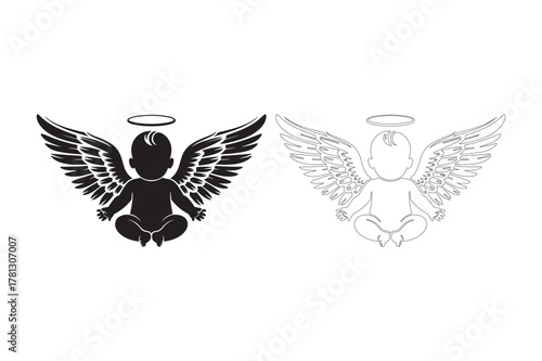 Fotografie Silhouette of a baby angel with detailed wings and halo