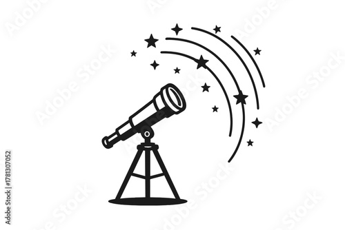Telescope on a tripod observing stars and celestial objects in space