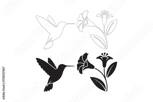 Hummingbird and flowers silhouette design