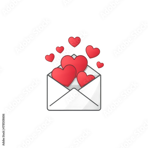 Love Letter With Red Hearts Bursting From an Open Envelope in a Cheerful Design.